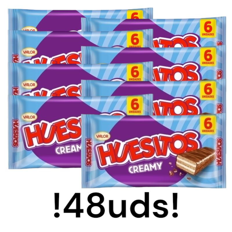 Barrita de barquillo cubierta de chocolate Huesitos Valor Creamy Leche 48 ud (8x6ud)