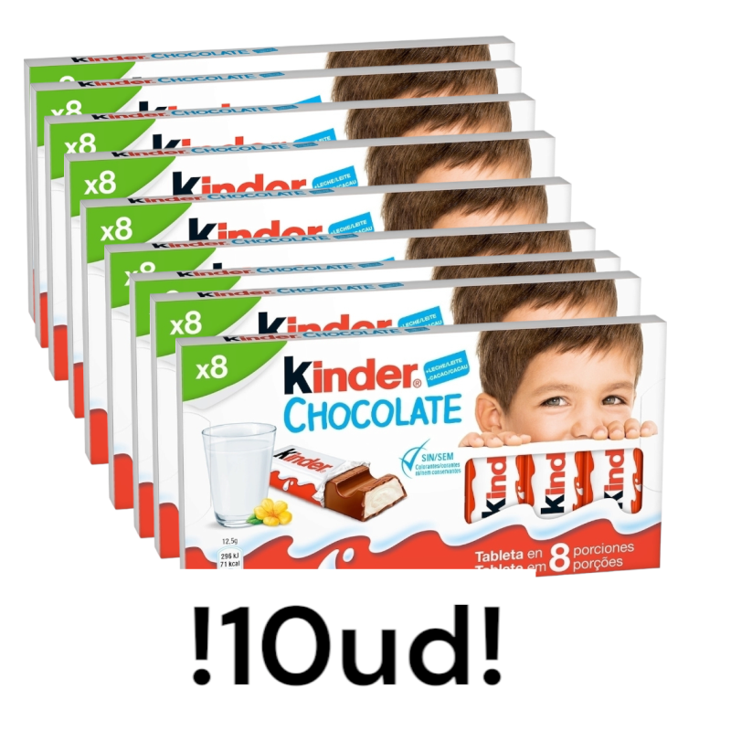 KINDER Barritas de chocolate con leche estuche 8 unidades x 10 uds (80 barritas)