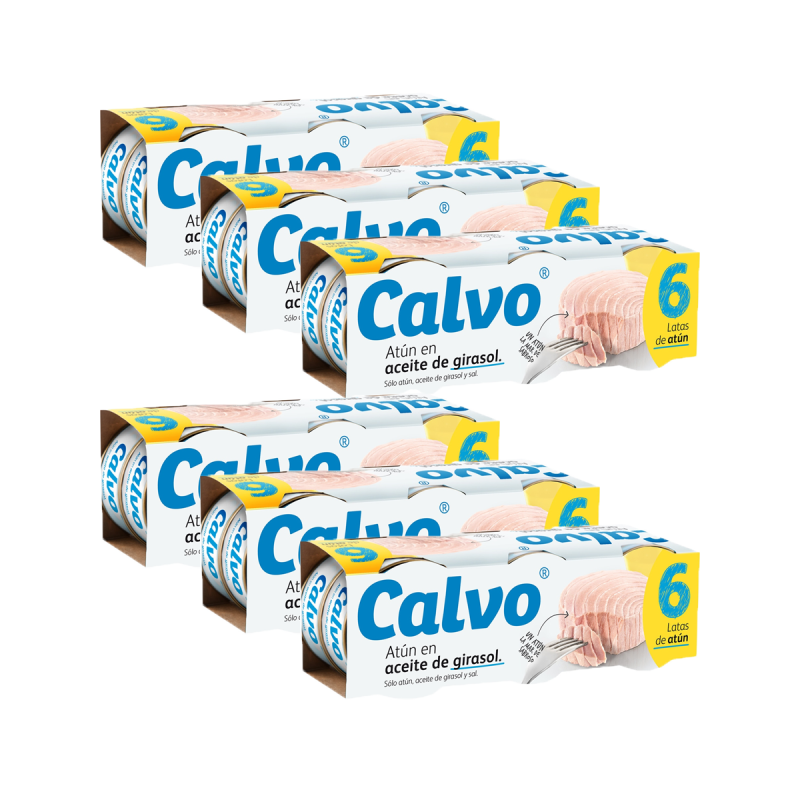 Atún CALVO en aceite de girasol vuelca fácil pack 6 lata 52 g neto escurrido x 6pack (36 latas total)