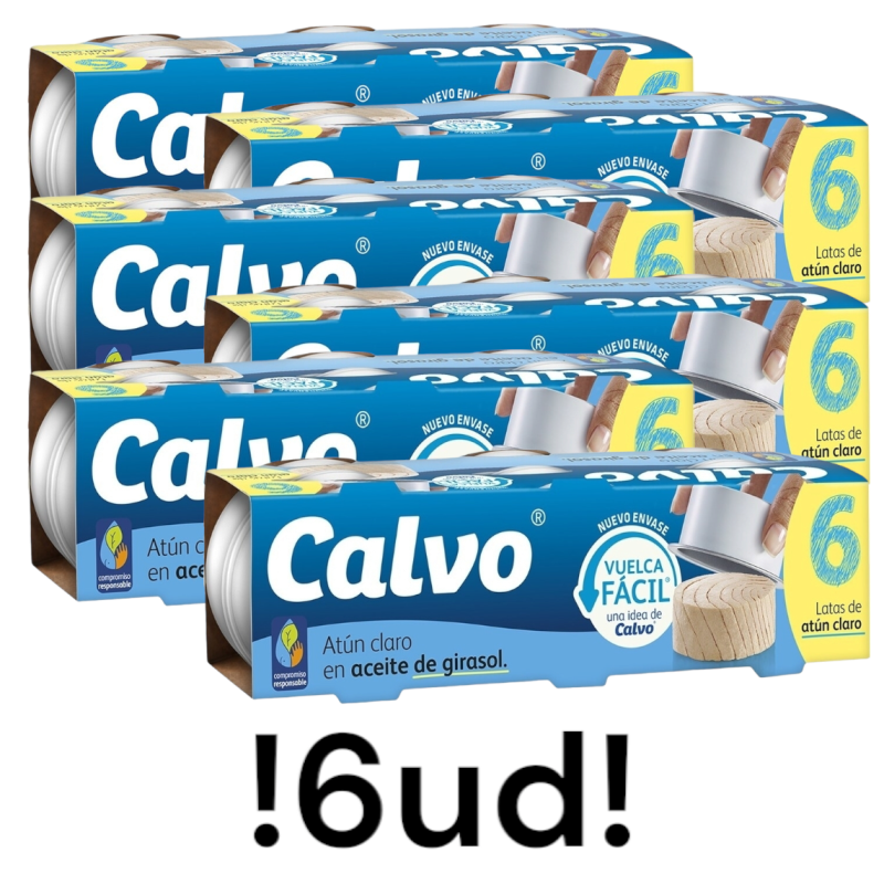 Atún CALVO claro en aceite girasol vuelca fácil pack 6 latas 52 g neto escurrido x 6ud (36 latas total)