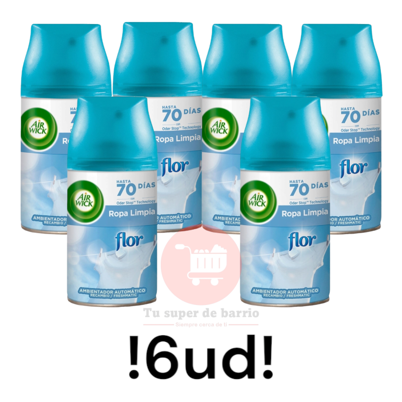 AIR WICK Ambientador automático frescor Flor recambio 6 unidades 250 ml