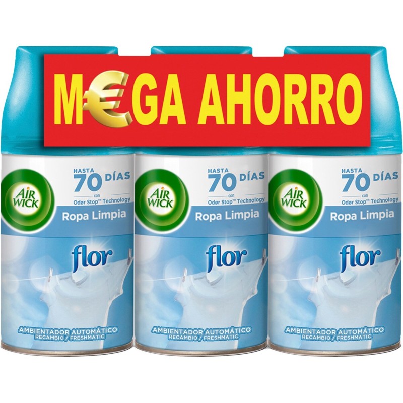 AIR WICK Ambientador automático frescor Flor recambio 3 unidades 250 ml