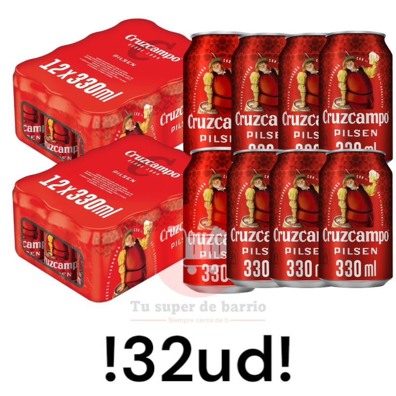 Cerveza Cruzcampo Pilsen pack 32 latas 33 cl