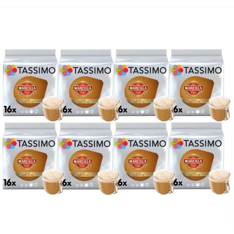 Capsulas TASSIMO MARCILLA Cafe con leche - 8 paquetes de 16 capsulas