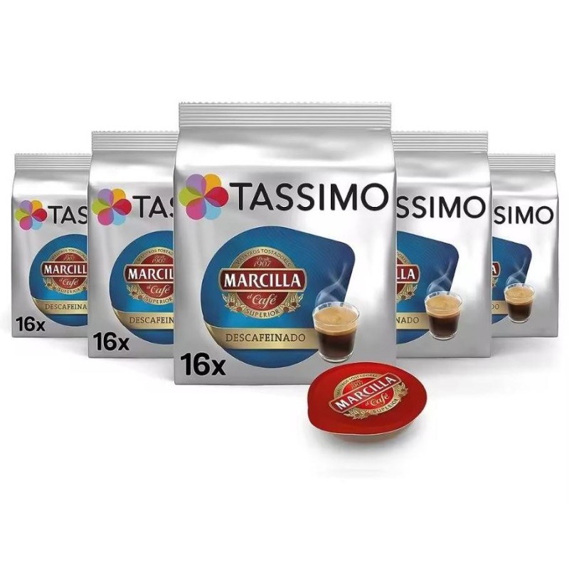 Capsulas TASSIMO MARCILLA Descafeinado - 5 paquetes de 16 capsulas