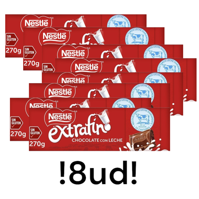 Nestle Beba - Chocolate con Leche Nestlé Extrafino Sin Gluten 270 G - 8 UNIDADES - Barras y Paquetes Individuales