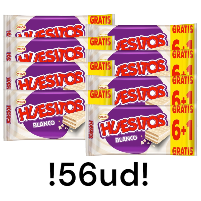 Barrita de barquillo cubierta de chocolate blanco HUESITOS Valor 56 ud (8x6+1ud)