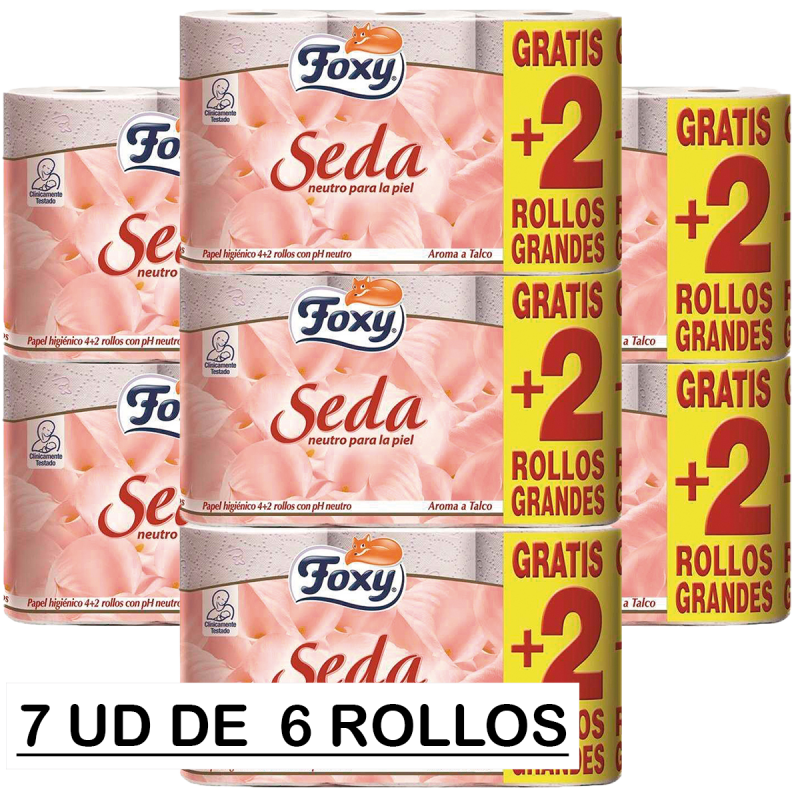PAPEL HIGIÉNICO 3 CAPAS SEDA FOXY - 7 PACK DE 4+2 ROLLOS (42 ROLLOS EN TOTAL)