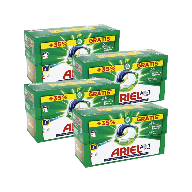 4ud Detergente ARIEL All-in-1 Pods de 25+9 (136 capsulas en total) máquina liquido