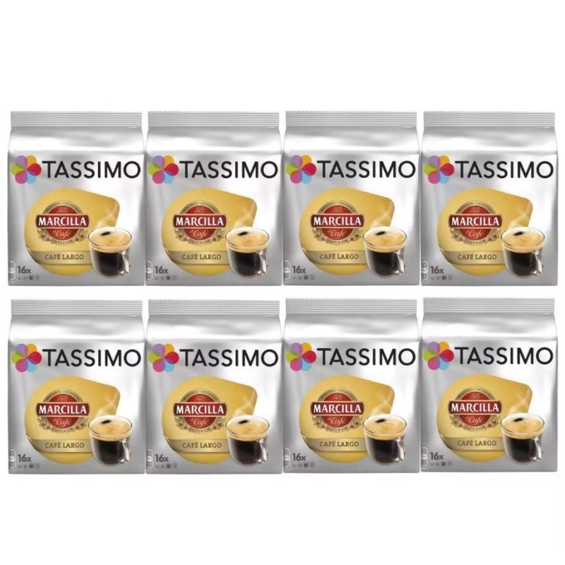 Capsulas TASSIMO MARCILLA Largo - 8 paquetes de 16 capsulas
