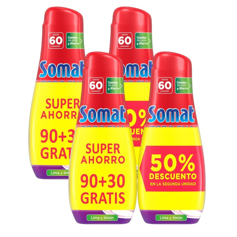 Somat gel lavavajillas Todo en 1 lima limón 4ud 6 dosis - 240 dosis en total