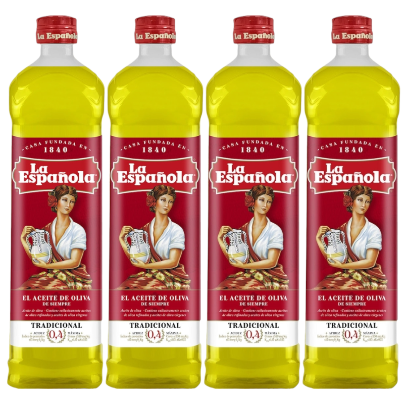 4ud Aceite de oliva LA ESPAÑOLA suave 0,4º botella 1 litro
