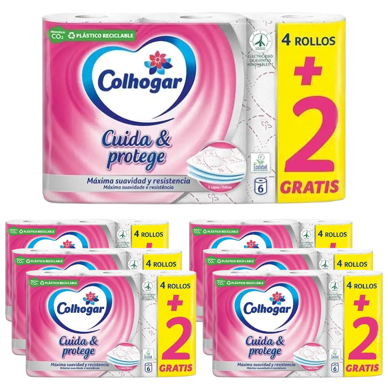 7ud Papel higiénico COLHOGAR Cuida - Protege 3 capas paquete 6 rollos -  42 rollos en total