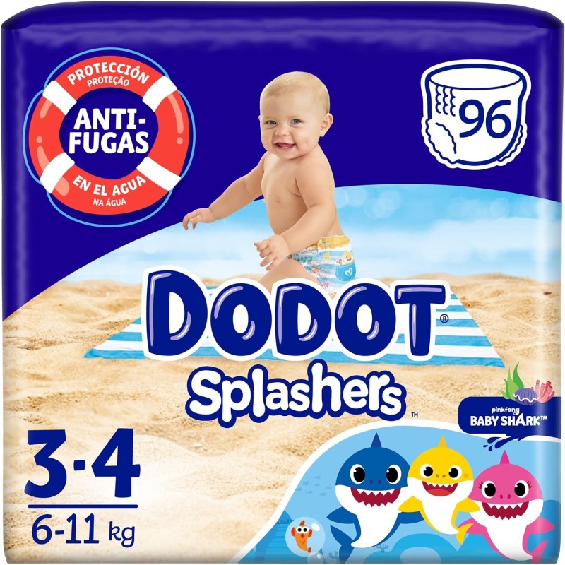 Dodot Pañales Bebé Bañador Splashers_ Talla 3-4 (6-11 kg)_ 96 Pañales Desechables con Protección Anti-Fugas en el Agua