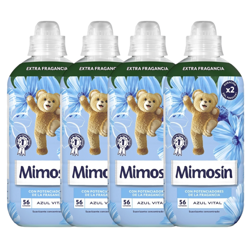 Mimosín Suavizante Concentrado Extra Fragancia Azul Vital Botella 56 Dosis - 4 Unidades - 4,03 Litros Total