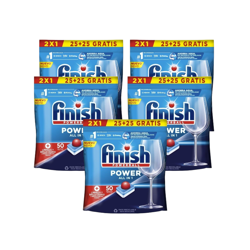 FINISH Detergente lavavajillas a máquina todo en uno FINISH Power 25 + 25 gratis cápsulas - 5ud -  250 pastillas total
