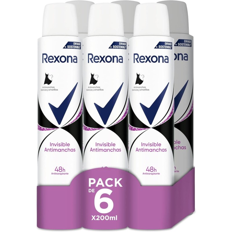 Desodorante REXONA mujer Invisible Antimanchas Spray 200ml - 6 unidades