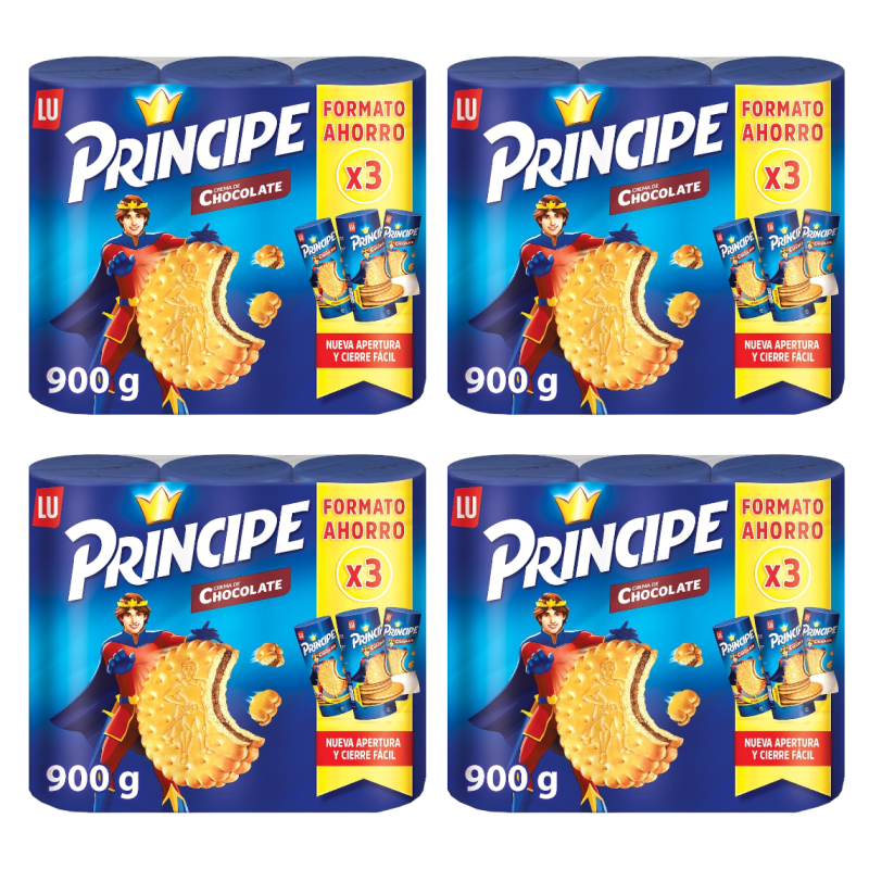Mondelez Galletas PRINCIPE Rellenas Crema Chocolate 3 Paquetes 300 G 4 Unidades