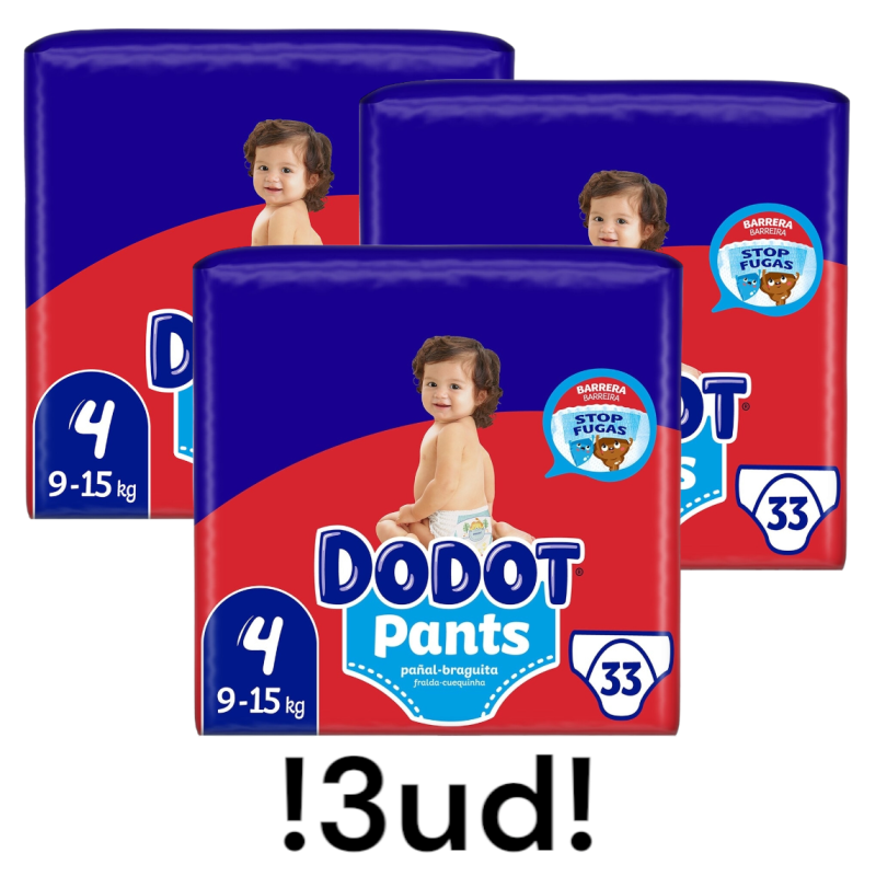 DODOT Pants pañal - braguita unisex de 9 a 15 kg talla 4 paquete 33 unidades - 3 paquetes - 99 pañales total