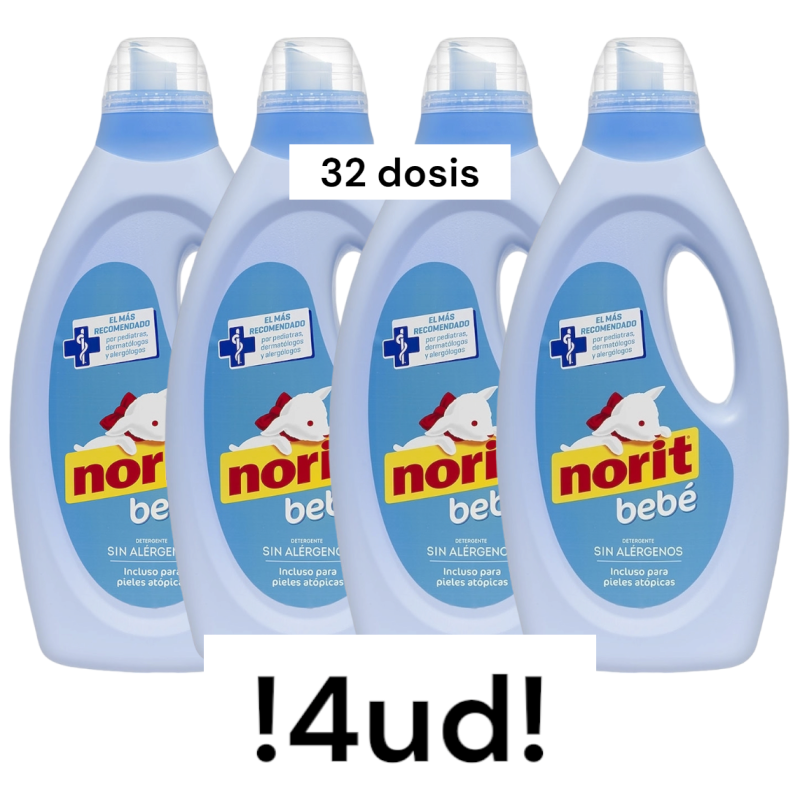 NORIT Bebé detergente prendas delicadas para ropa de bebé botella 32 dosis - 4 unidades