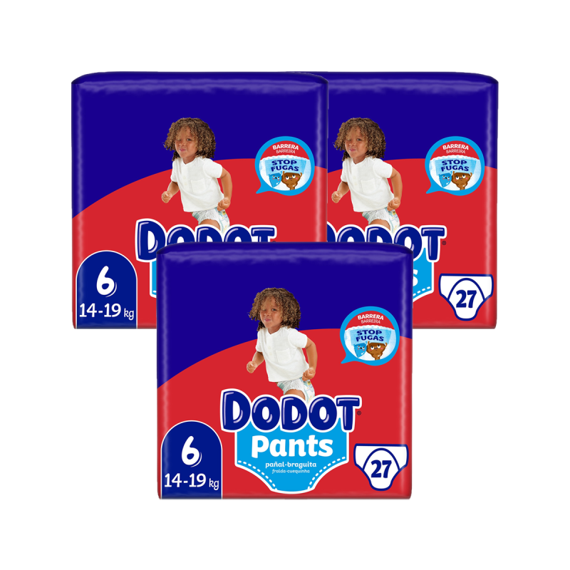 DODOT Pants pañal - braguita unisex 14-19kg talla 6 paquete 27 unidades - 3 unidades - 81 pañales total
